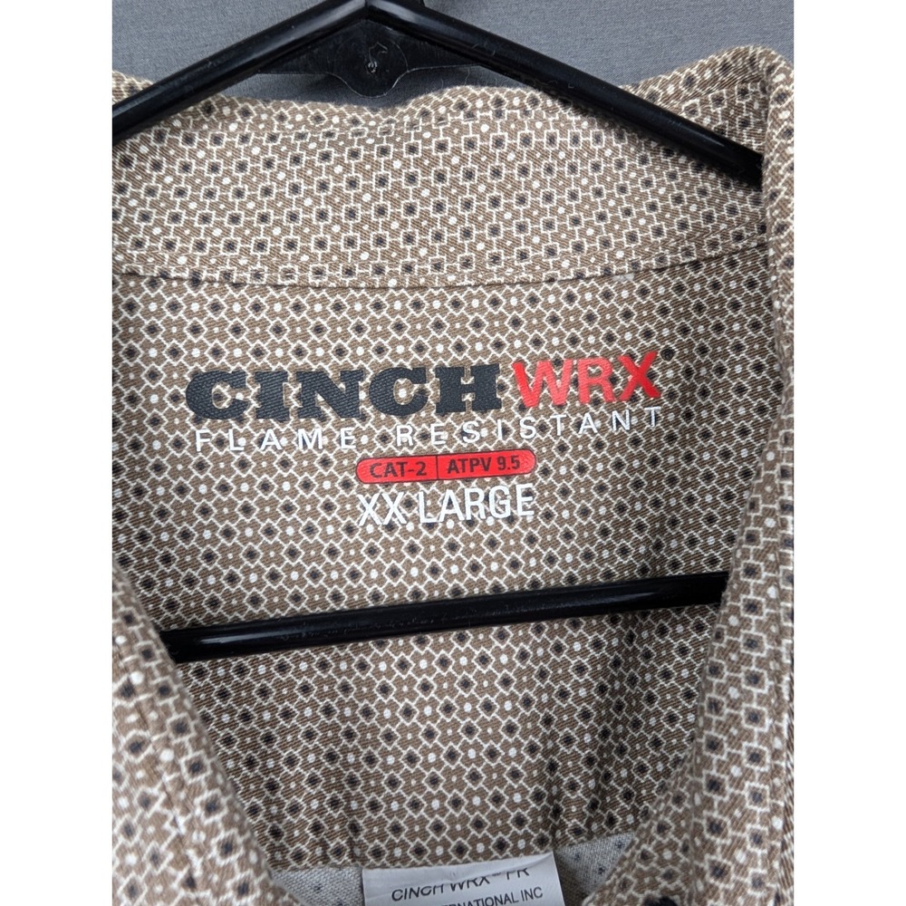 Cinch WRX Mens Flame Resistant Work Shirt Tan Geometric Pattern XXL - Picture 3 of 8